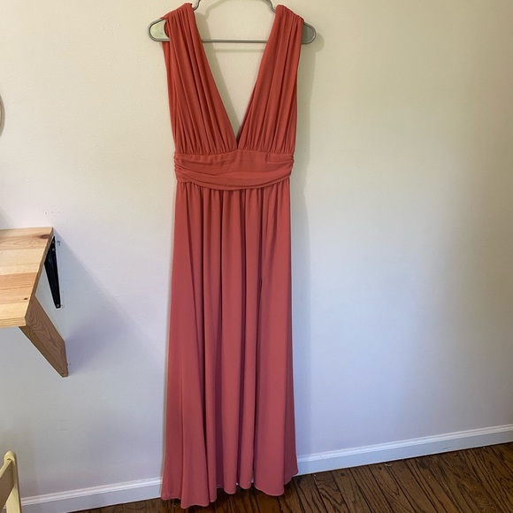 Lulus Dresses & Skirts - Salmon Deep V Neck Pleated Maxi Dress